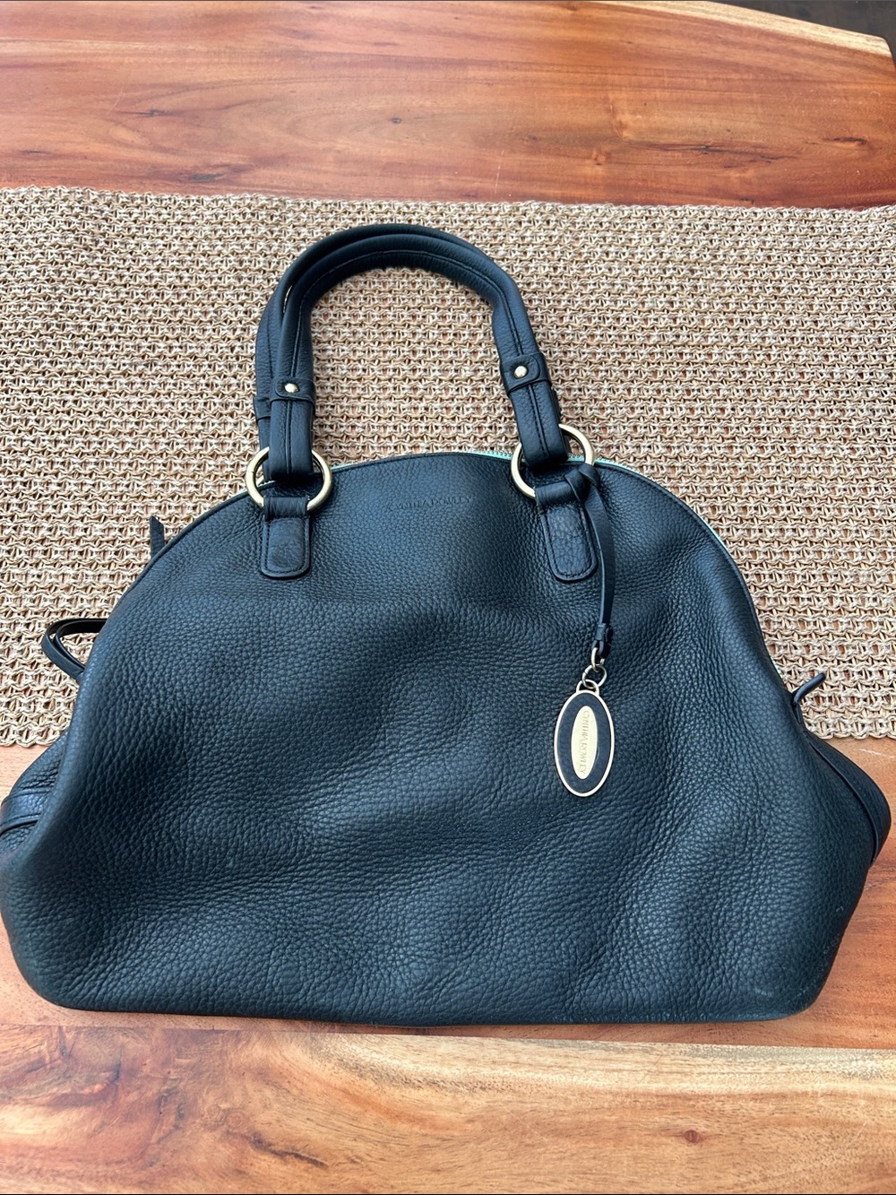 Cynthia Rowley Soft Leather Dome Satchel Purse with teal zipper accent